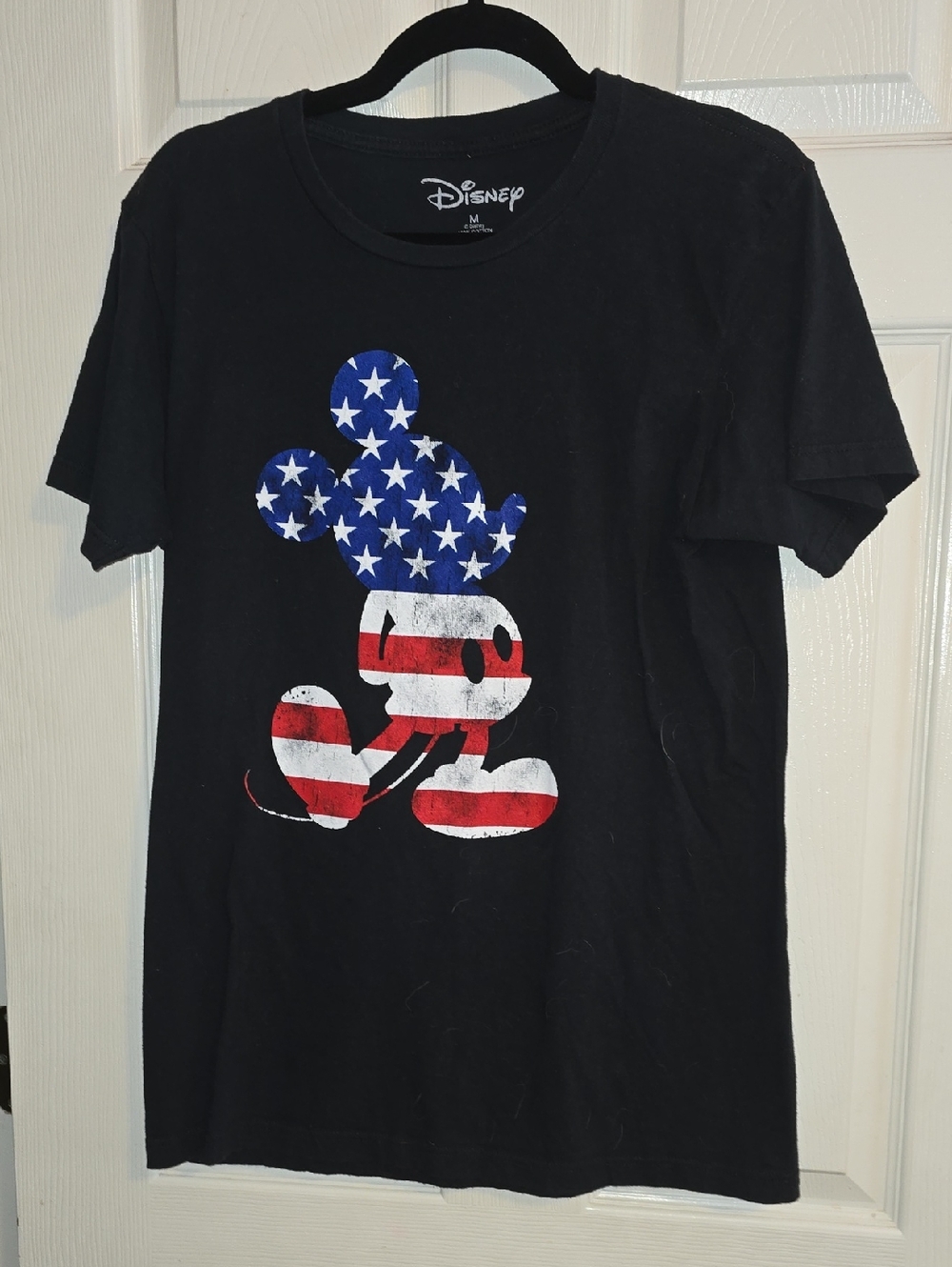 Disney Black Short Sleeve Tee with American Flag Mickey Graphic